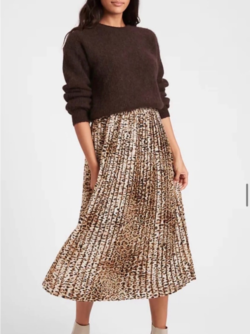 Banana Republic Leopard Print Pleated Midi Skirt Chic Bohemian Retro Careerwear